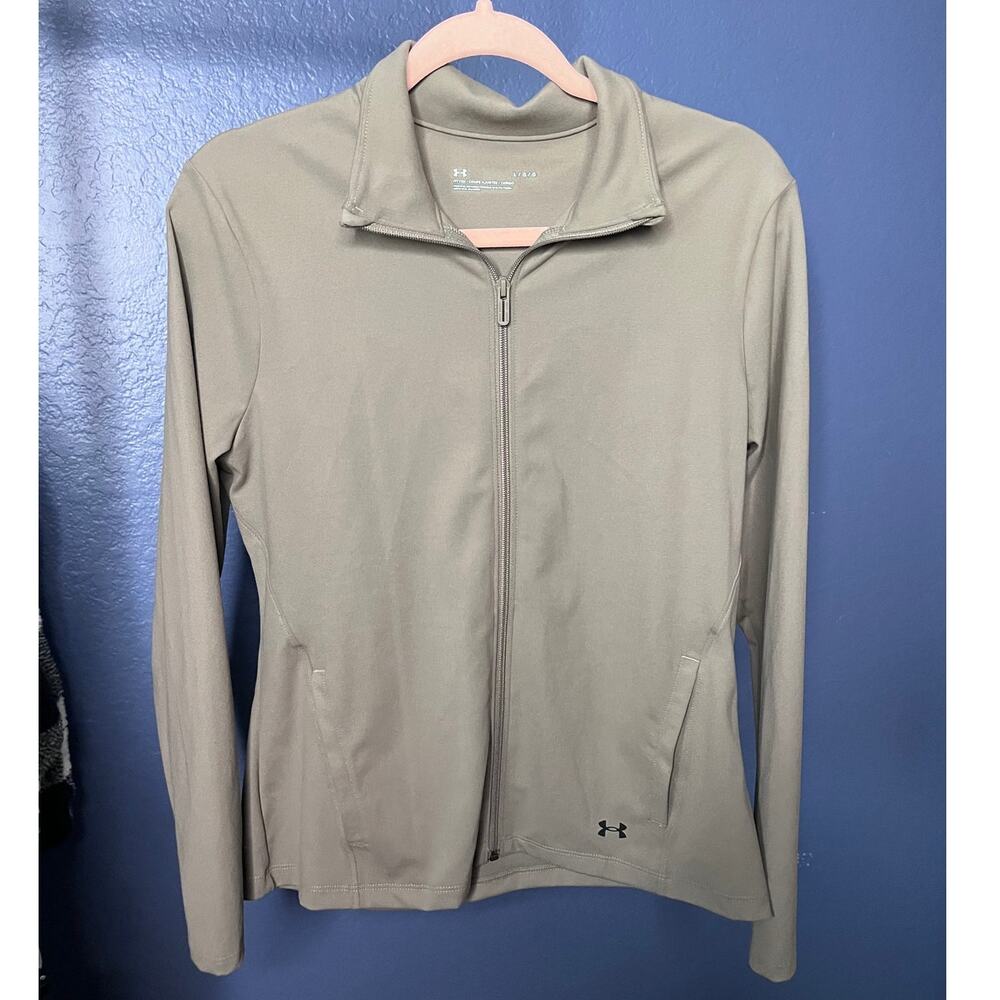 Under Armour Women’s Full Zip Athletic Jacket Taupe Gray Fitted Size Large